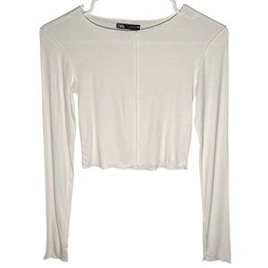 Zara Cropped Raw Edged Long Sleeve Top